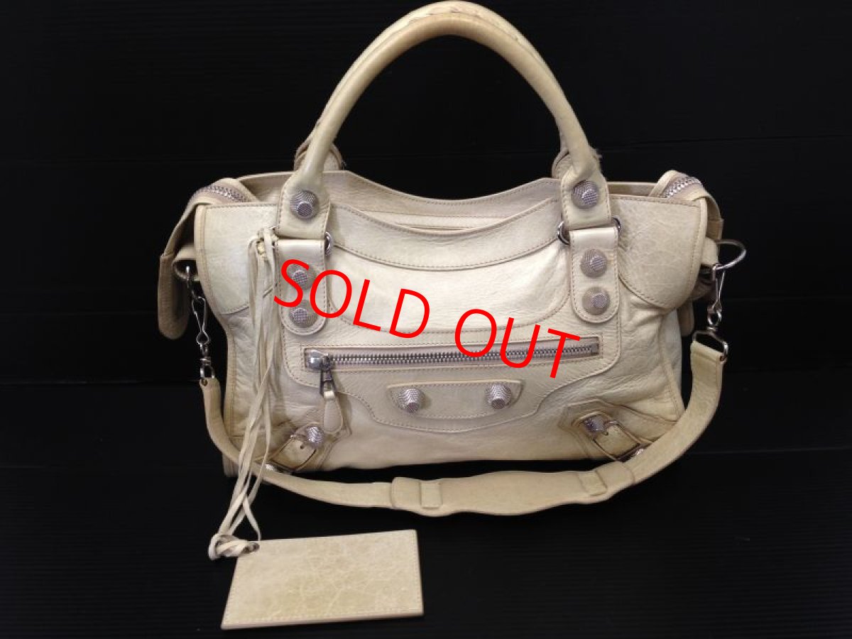 Photo1: Auth Balenciaga Giant City 2way Shoulder Bag Cream x Silver Vintage 6i220230m (1)