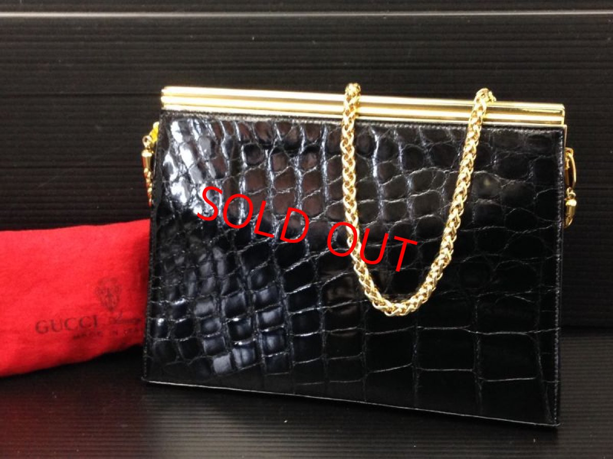 Photo1: Auth GUCCI Crocodile leather 2 way Shoulder Clutch bag Black RARE 7C280880m (1)