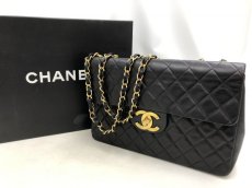 Photo1: Auth Chanel Jumbo 13" Lamb Black Gold tone chain Shoulder bag 0J130490n" (1)