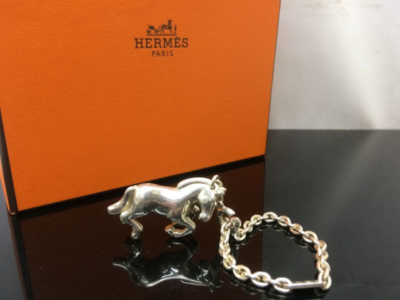 Auth Hermes Starling Silver 925 Horse motif bag charm Chain